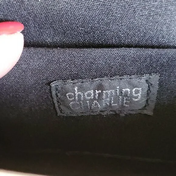 Evening Bag Clutch Purse Formal Black Velvet Baroque Metal Clasp Chain Strap - Picture 7 of 10